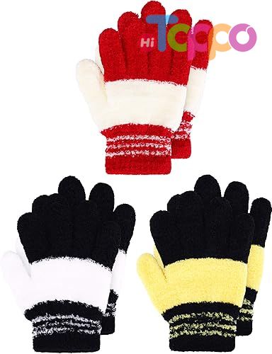 Custom Stretchy Full Finger Fluffy Mittens 3 Pairs Set Winter Knit Gloves for Kids 
