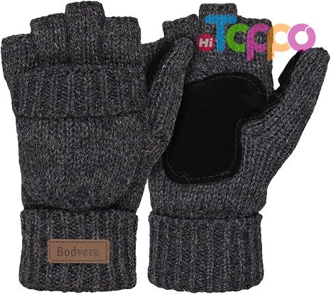 Winter Warm Knitted Convertible Mittens FlapThermal Insulation Fingerless Texting Wool Gloves 