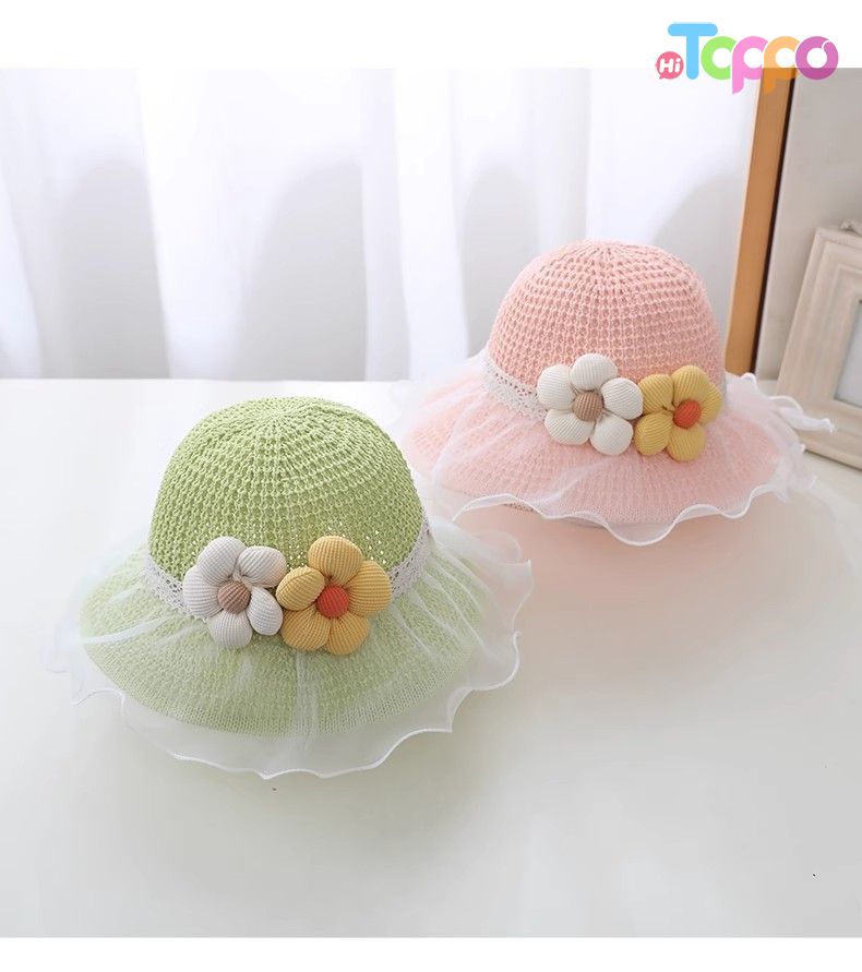 Girls Summer Wide Brim Sun Beach Hats WIth Flower