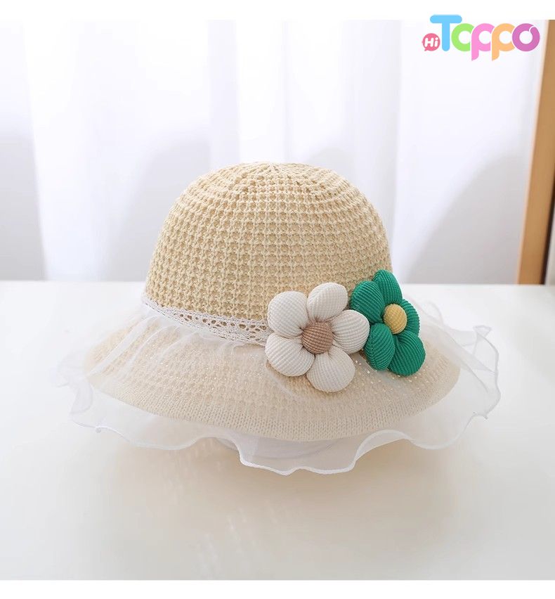 Girls Summer Wide Brim Sun Beach Hats WIth Flower
