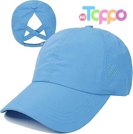 Outdoor Sports Quick Drying Mesh Womens Criss Cross Ponytail High Messy Bun Baseball Cap 