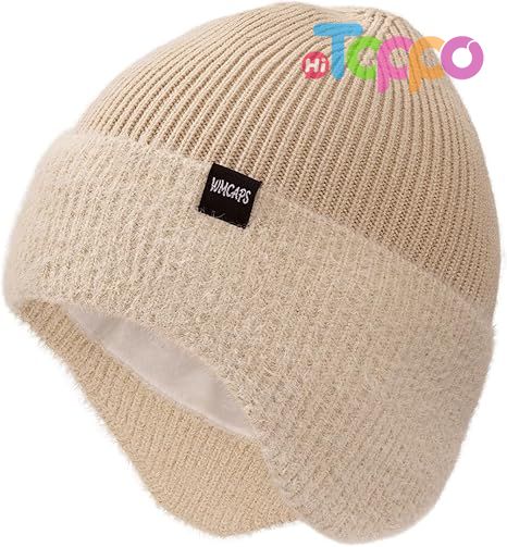 Winter Fleece Lined Beanie with Earflaps for Men Women Outdoor