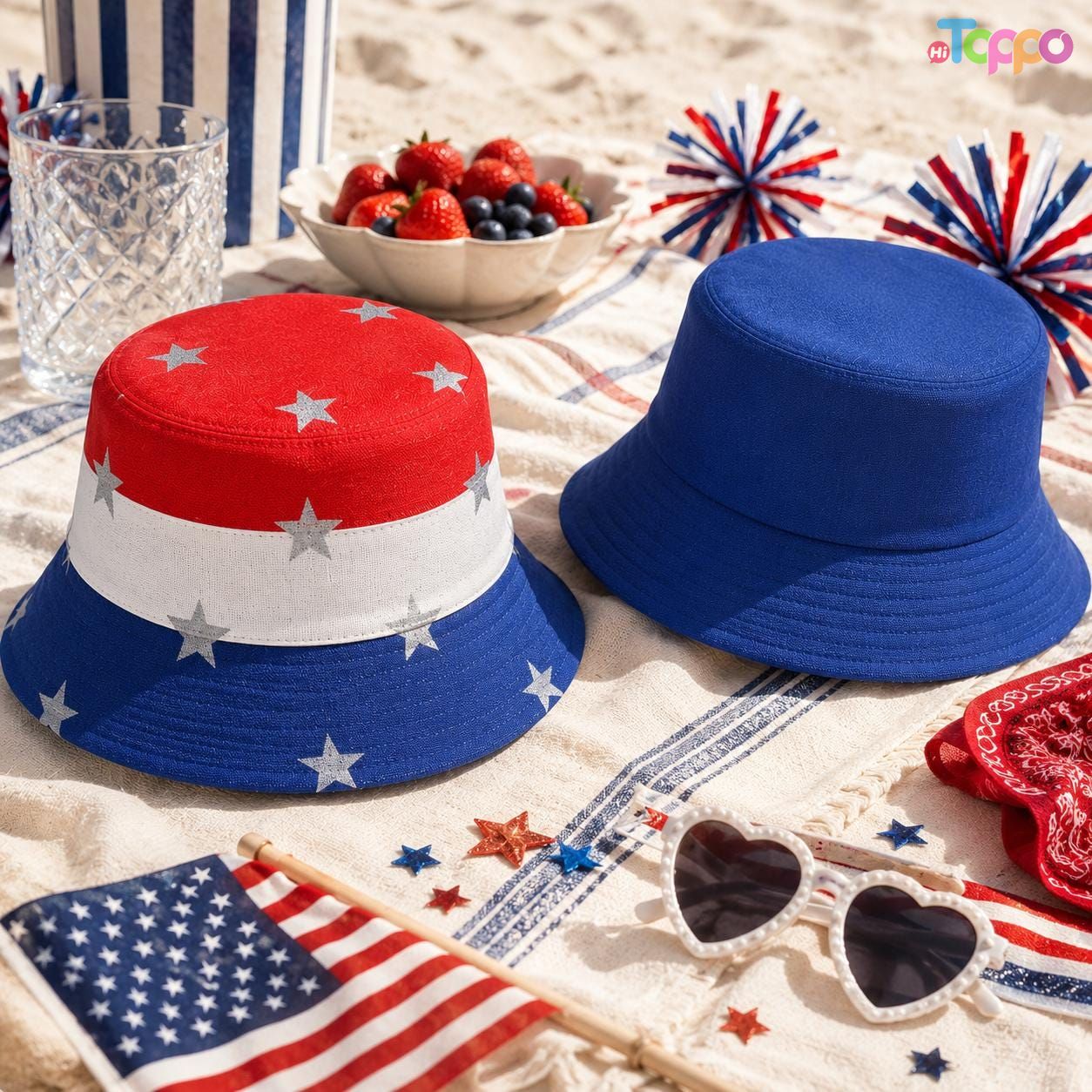 Reversible Americana Bucket Hat Coastal Summer Stars 