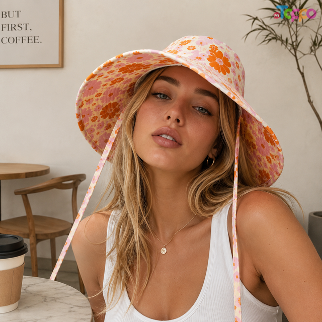 Custom Wide Brim Floral Printing Bucket Hats