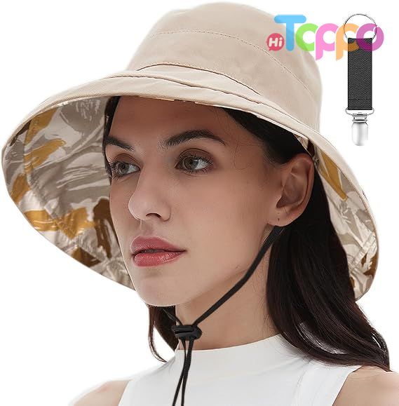 Custom Womens Sun Hats Wide Brim Reversible Bucket Cotton Hat with Hat Clip