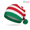Classic Red & Green Striped Long Tail Knit Hat with Pom Pom Festive Christmas Beanie