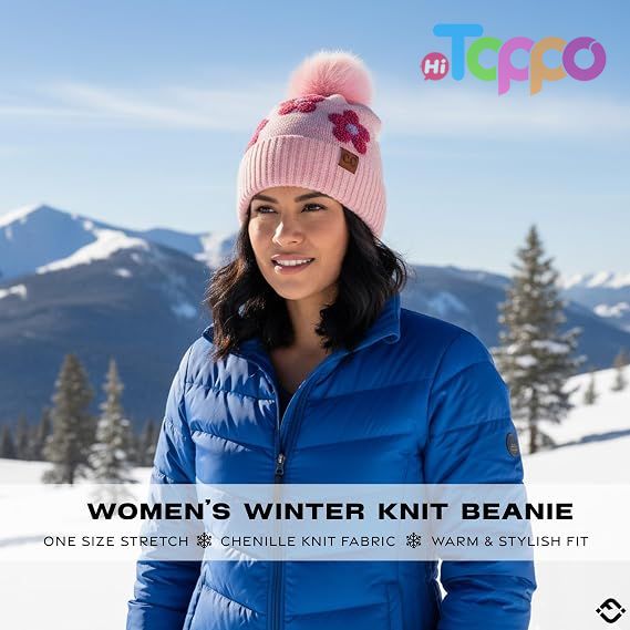 Hot Sale Ultra Soft Chenille Faux Fur Pom Pom Winter Hats Warm Ski Cap
