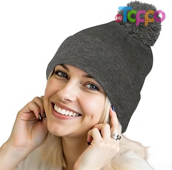  Custom Women Winter Cozy Acrylic Knit Beanie Hat with POM POM