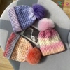 Winter Warm Thick Earflap Pom Pom Faux Fox Fur Ball Ski Skull Cap Gradient Fleece Lined Knit Beanie 