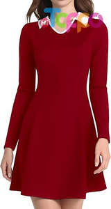 2026 Fall Vintage Lapel Collar V Neck A-Line Short Mini Dress Long Sleeve Dresses for Women