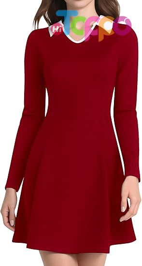 2026 Fall Vintage Lapel Collar V Neck A-Line Short Mini Dress Long Sleeve Dresses for Women