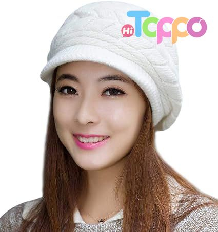 Women Winter Warm Knit Hat Wool Snow Ski Caps with Visor