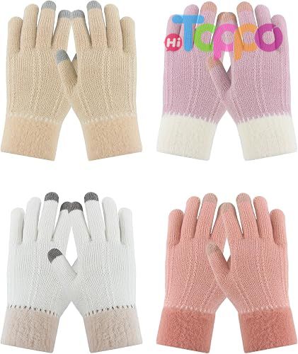Winter Warm Touchscreen Texting Fleece Lined Knit Gloves 4 Pairs Set