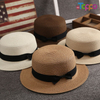 Summer UPF Women Flat Sun Straw Hat with Bow