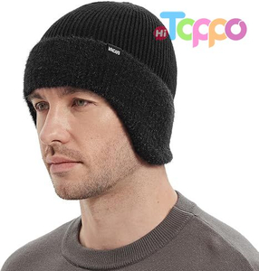 Winter Fleece Lined Beanie with Earflaps for Men Women Outdoor