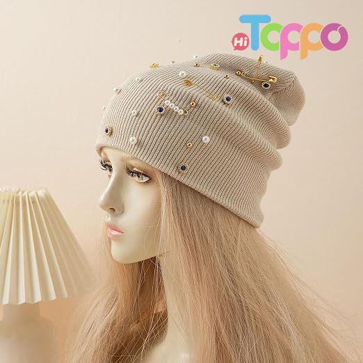 Trending Appeal Versatile Neck Warmer Knitted Cap Headwear Unisex Knit Hat with Shimmering Crystal Weaving 
