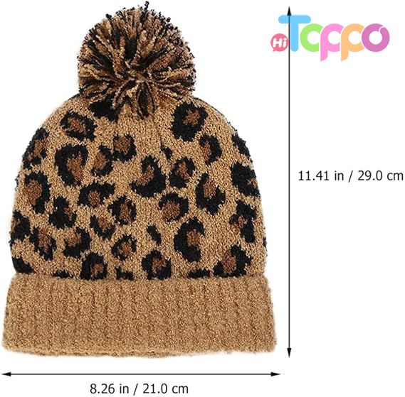 Winter Warm Woolen Yarn Brown Leopard Printed Knitted Beanie