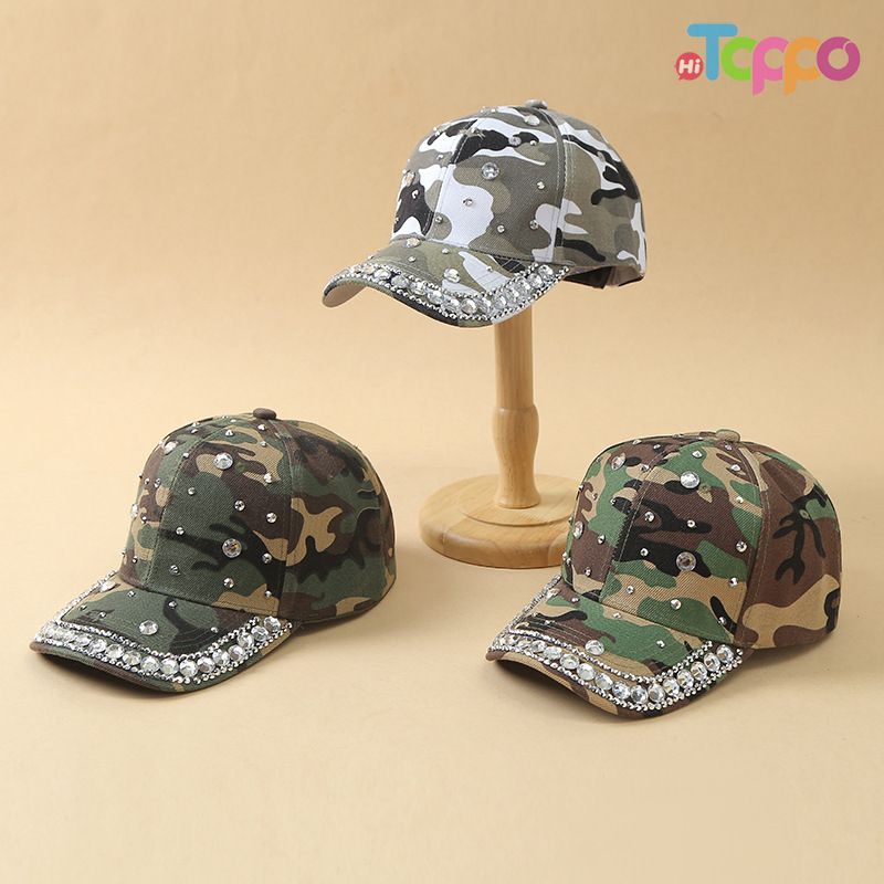Hot Sale Camouflage Print Rhinestone Decor Baseball Cap Adjustable Sun Hat 