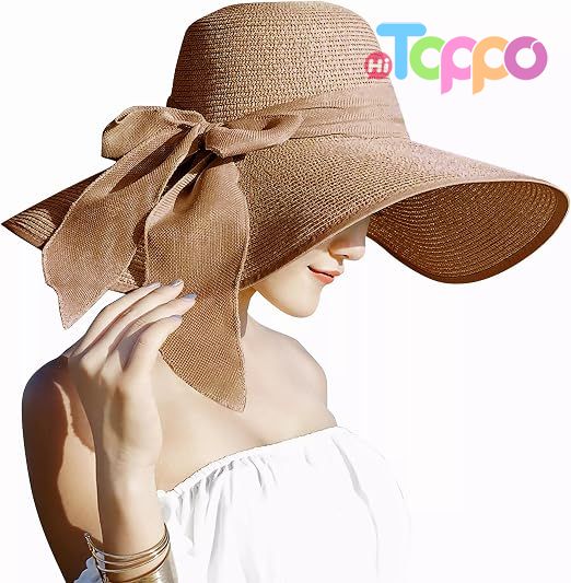  Big Bowknot 5.7 Inches Large Floppy Foldable Roll up UPF 50+ Beach Cap Sun Hat Straw Hat