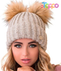 Custom 2 Pom Cable Knit Winter Warm Fleece Hat Wool Snow Cuff Ski Cap Beanie 