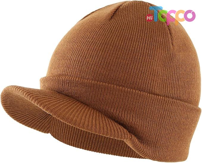 Custom Warm Double Knit Cuff Beanie Cap Watch Radar Hat Men's Winter Beanie Hat with Brim 