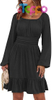  Custom Women Long Lantern Sleeve Square Neck Fall Short Dress