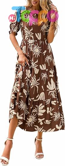 Custom Print Women's Short Sleeve Midi Floral Dress