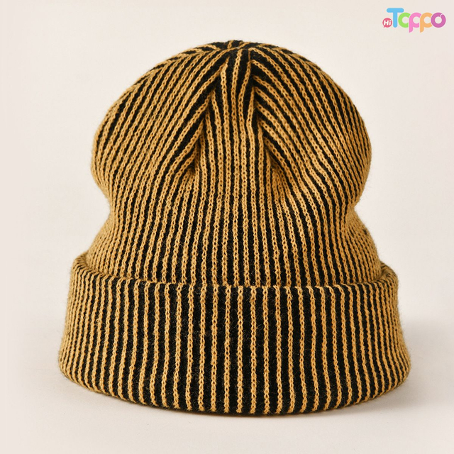 Warm Ear Protection\Unisex Striped Knit Beanie Acrylic Winter Cuffed Hat, Outdoor Cycling Skull Cap