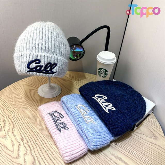 Winter Thick Warm Knit Beanie with Letter Embroidery