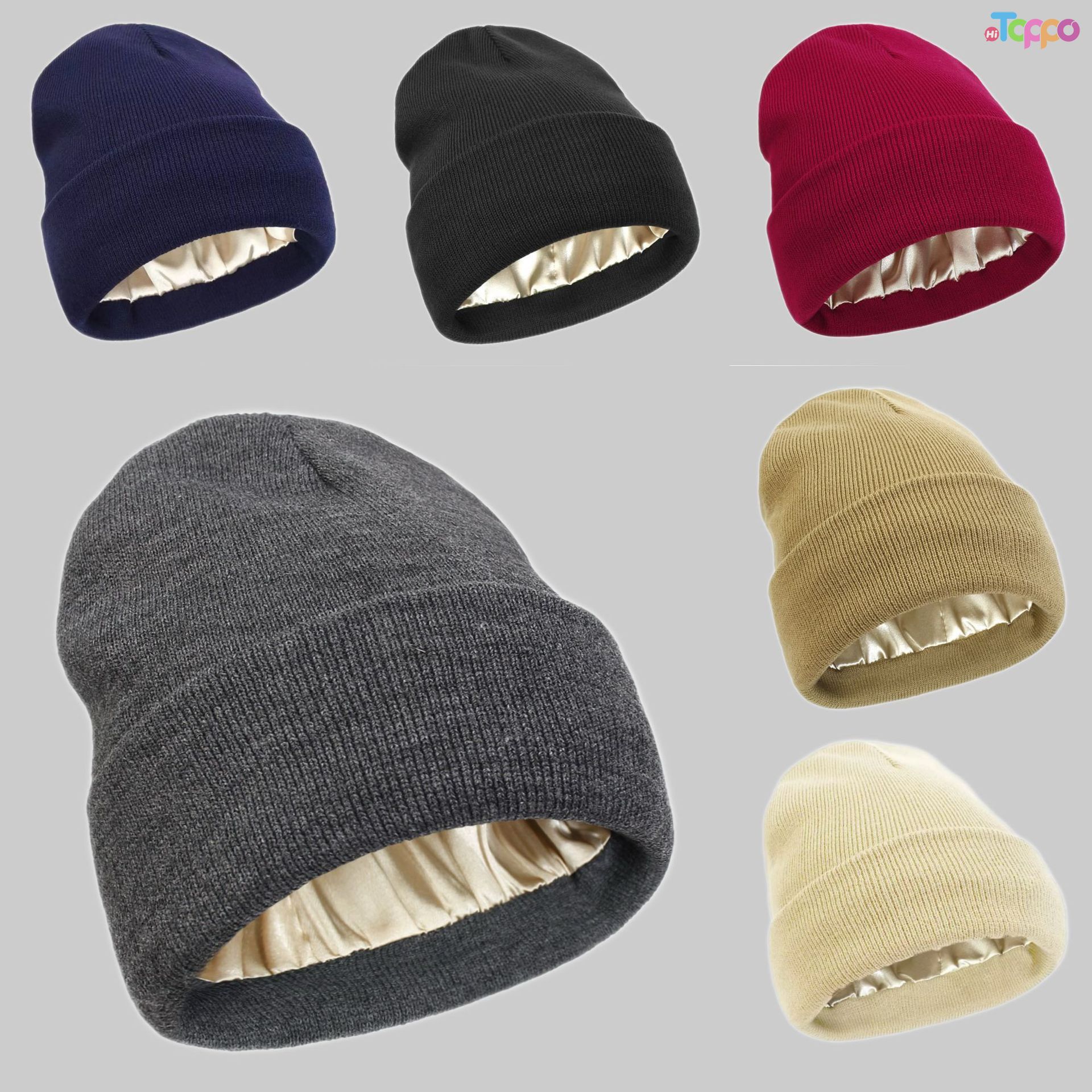 Satin Lined Beanie for Women Men, Double Layer Knitted Cuffed Winter Hat