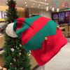 Classic Red & Green Striped Long Tail Knit Hat with Pom Pom Festive Christmas Beanie
