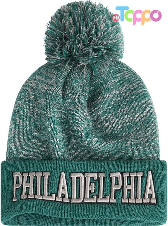Custom Super Soft Pompom Knit Cap Winter Skullcap Toque Football Beanie Hat 