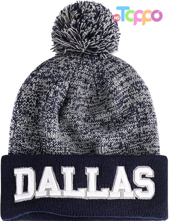 Custom Super Soft Pompom Knit Cap Winter Skullcap Toque Football Beanie Hat 