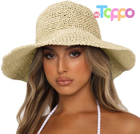 Summer Wide Brim Foldable Travel Straw Hat Sun Beach Hat for Women