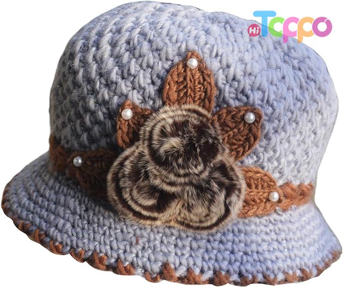 Wholesale French Thicken Women's Flowers Knitted-Woolen-Hat Fashion Beanie-Hat Lady Crochet-Bucekt-Hat 
