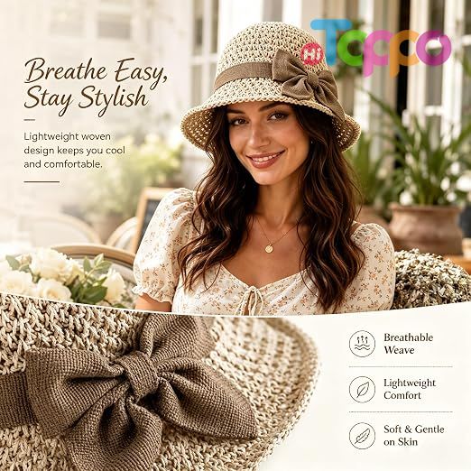 2026 New Crushable Sun Hat with Bow Summer Beach Travel Hat for Women