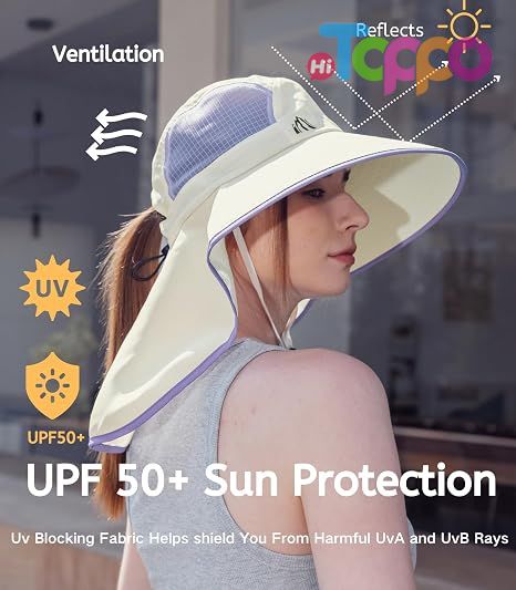 Hot Sale UV Sun Protection Foldable Neck Flap Wide Brim Fishing Hat with Ponytail Hole 