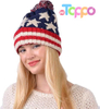 Classical American Flag Knit Pom Beanie Ski Hat with Stars