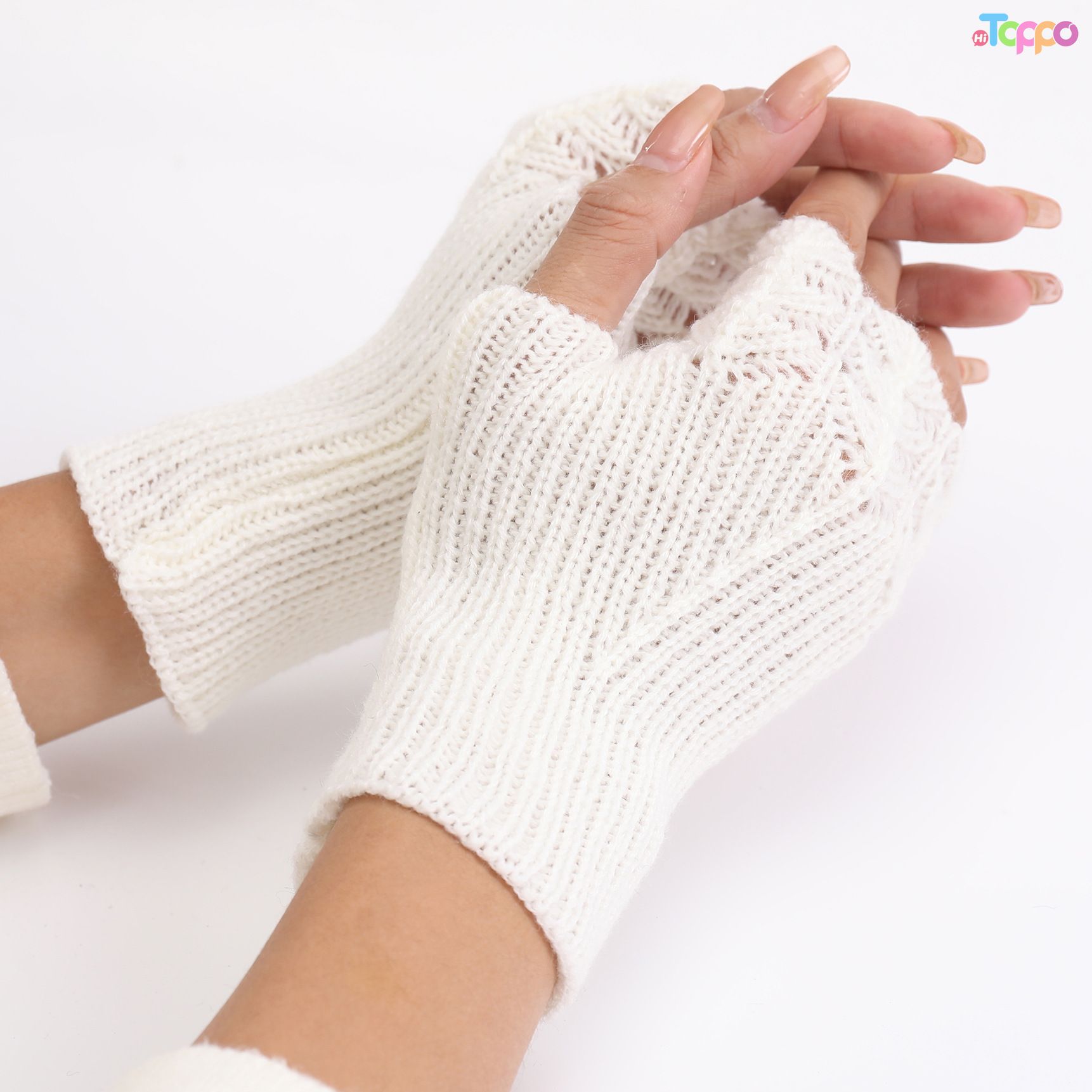 Solid Color Fish Scale Hollow Out Knitted Short Fingerless Gloves