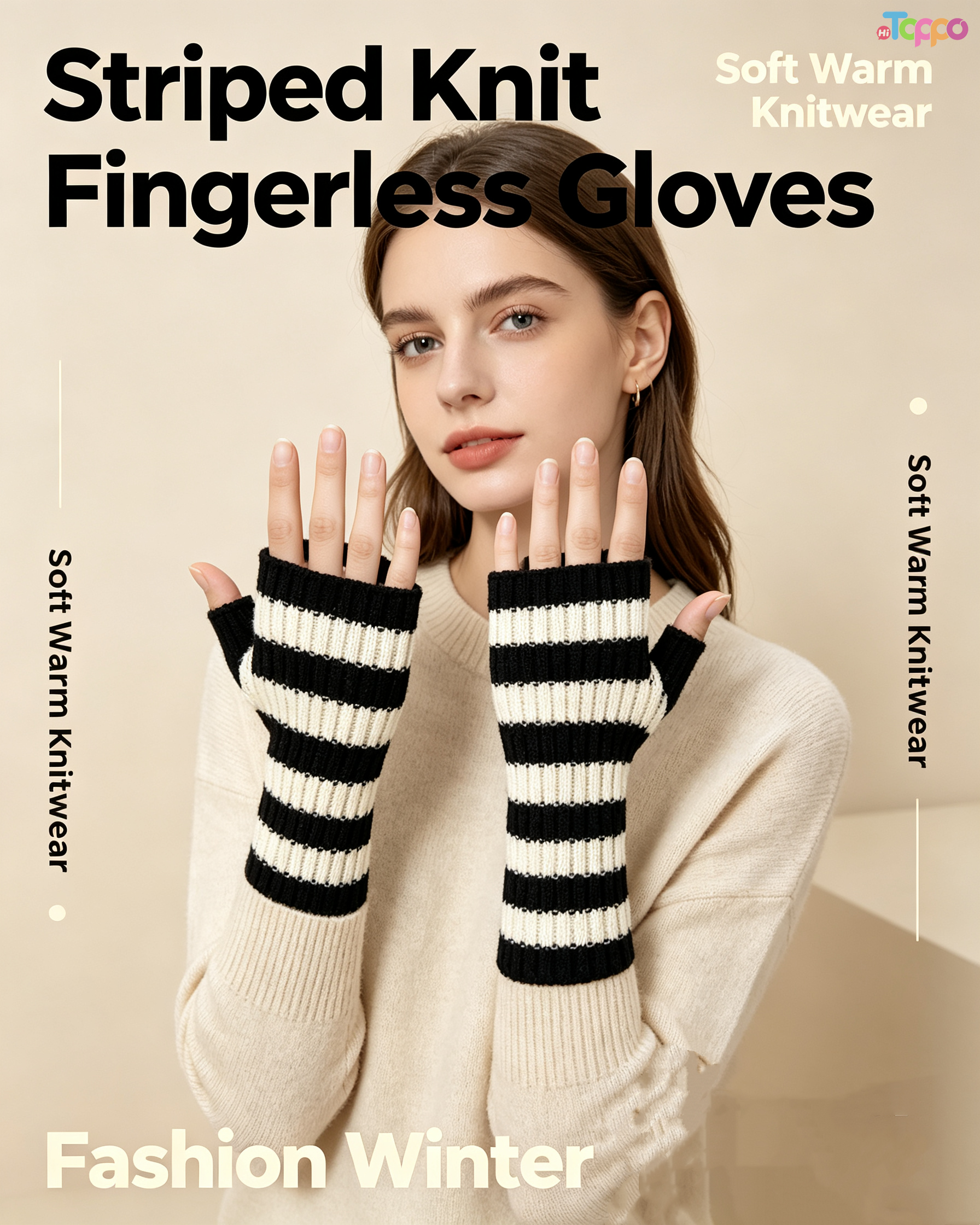  Custom Daily Wear Women's Block Striped Gloves Fingerless Knitted Arm Warmers 
