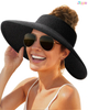 Women Wide Brim Beach Straw Hat Visor Ponytail Summer UV Foldable 