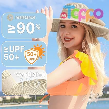 Hot Sale UPF 50+ Roll Up Wide Brim Women Sun Straw Hat 