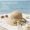 Summer UPF Womens Wide Brim Sun Straw Hat with Bow 