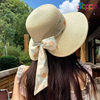 Summer UPF Womens Wide Brim Sun Straw Hat with Bow 