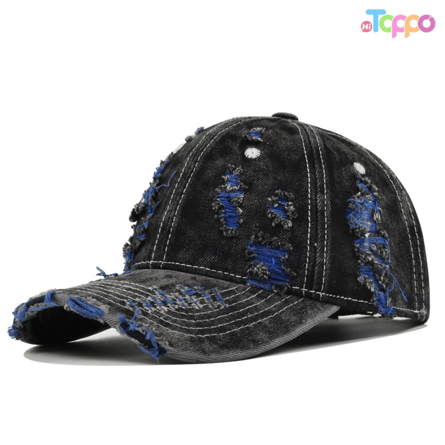 Custom Comfortable Washed Denim Frayed Baseball Cap