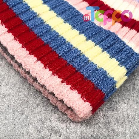 Colorful Striped Beanie Cuffed Winter Soft Rib Knit Hat for Women Men Gift