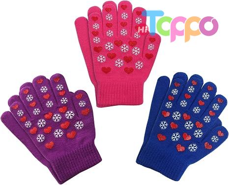Hot Gift 3 Pairs Knit Warm Stretch Gripper Children Magic Glove 4-14 Years Kids Winter Gloves 
