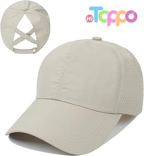 Outdoor Sports Quick Drying Mesh Womens Criss Cross Ponytail High Messy Bun Baseball Cap 