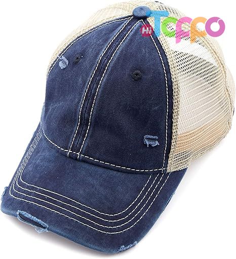  Custom Washed Distressed Cotton Denim Ponytail Hat Adjustable Baseball Cap