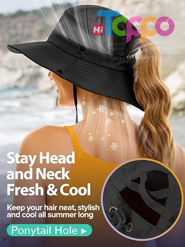 UPF50+ Large Breathable 3.5" Wide Brim Adjustable Beach Bucket Hat